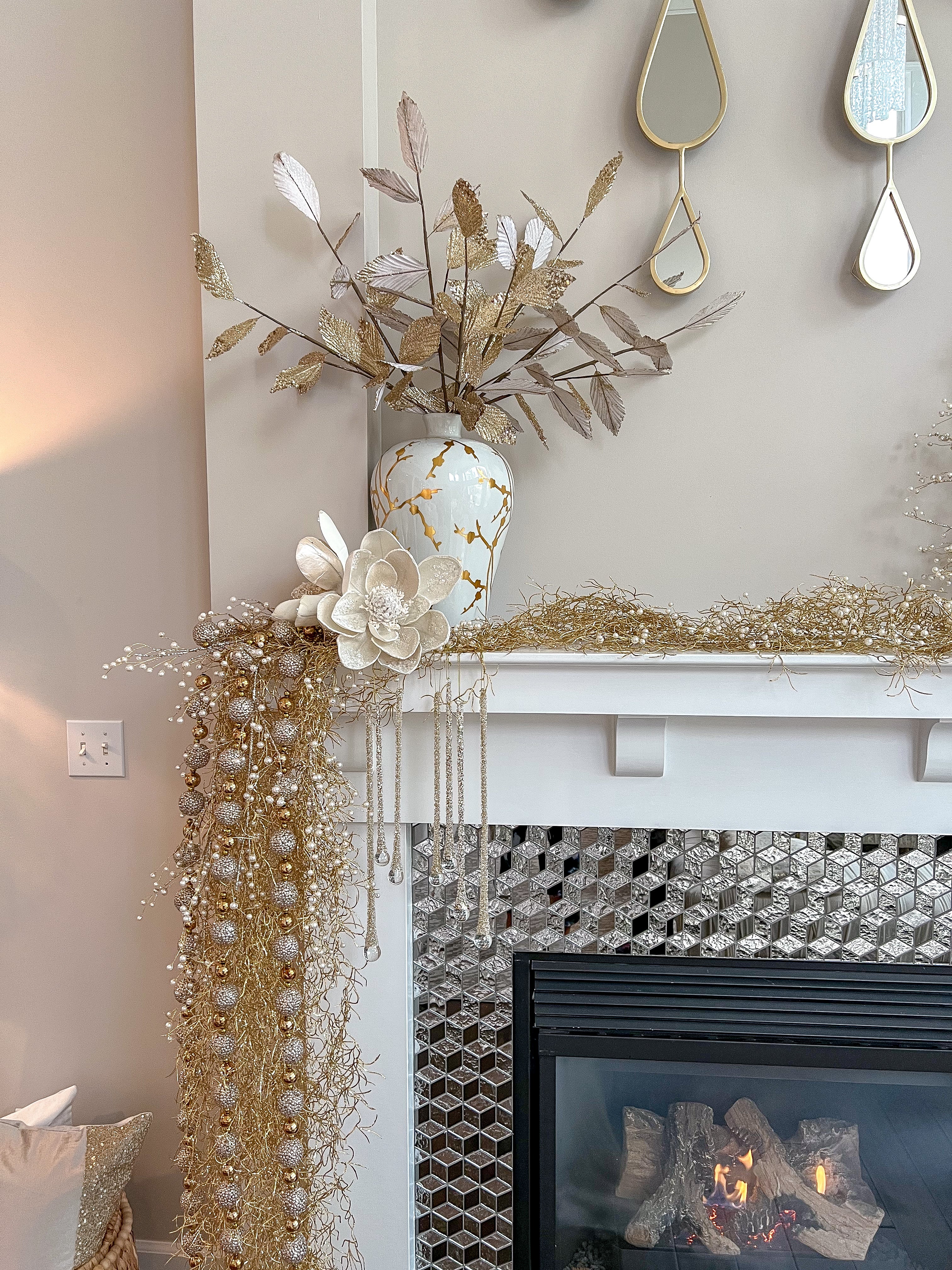 Large White Beaded Magnolia Stem-Inspire Me! Home Decor