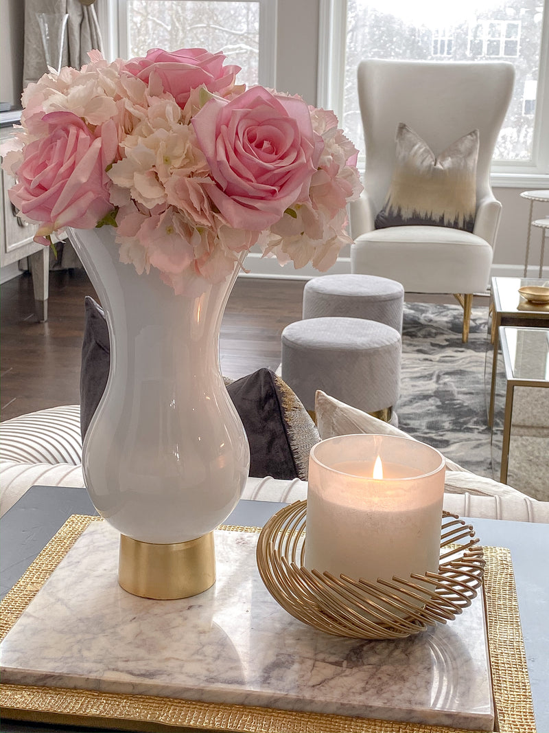 White Glass Vase with Gold Metal Base-Inspire Me! Home Decor