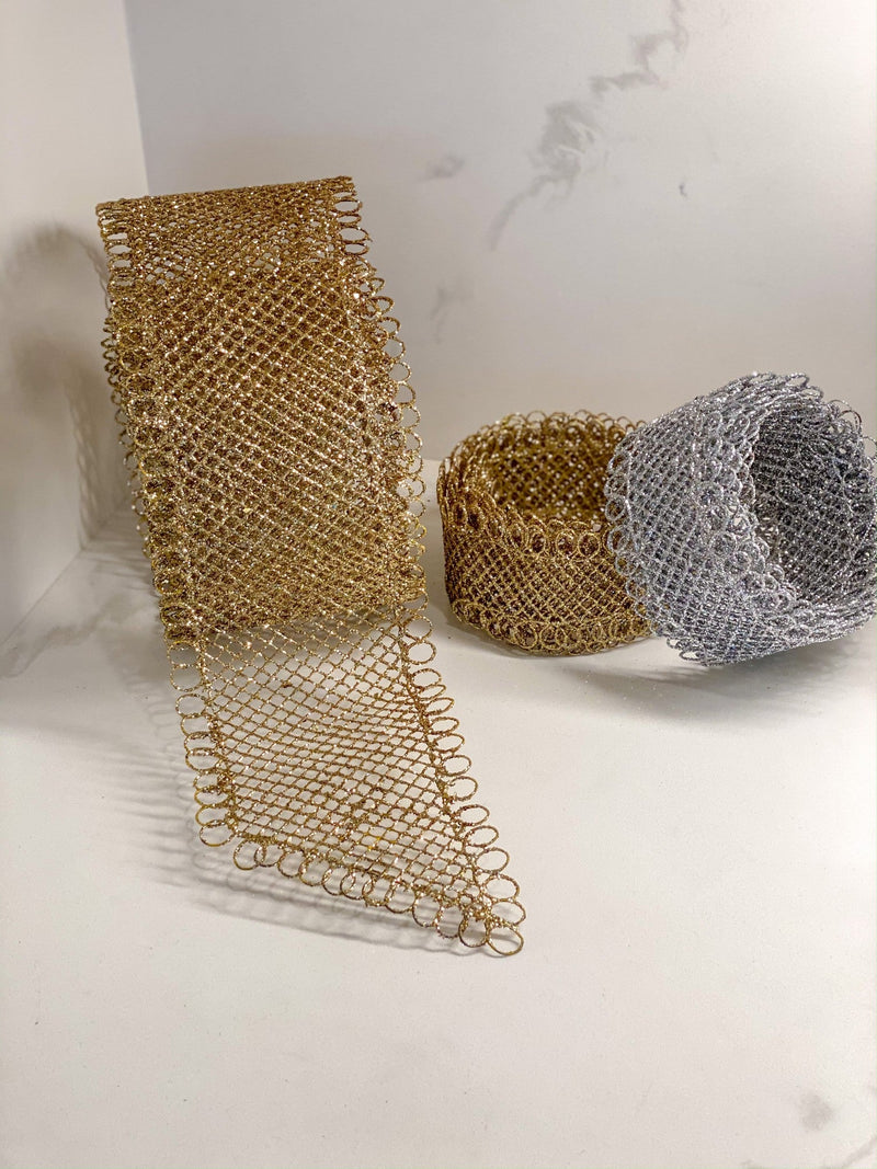 Gold Wire Mesh Ribbon (2 Sizes)-Inspire Me! Home Decor