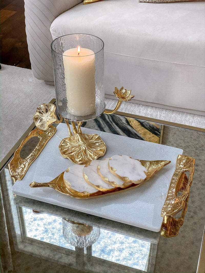 Marble Tray with Gold Lava Handles-Inspire Me! Home Decor