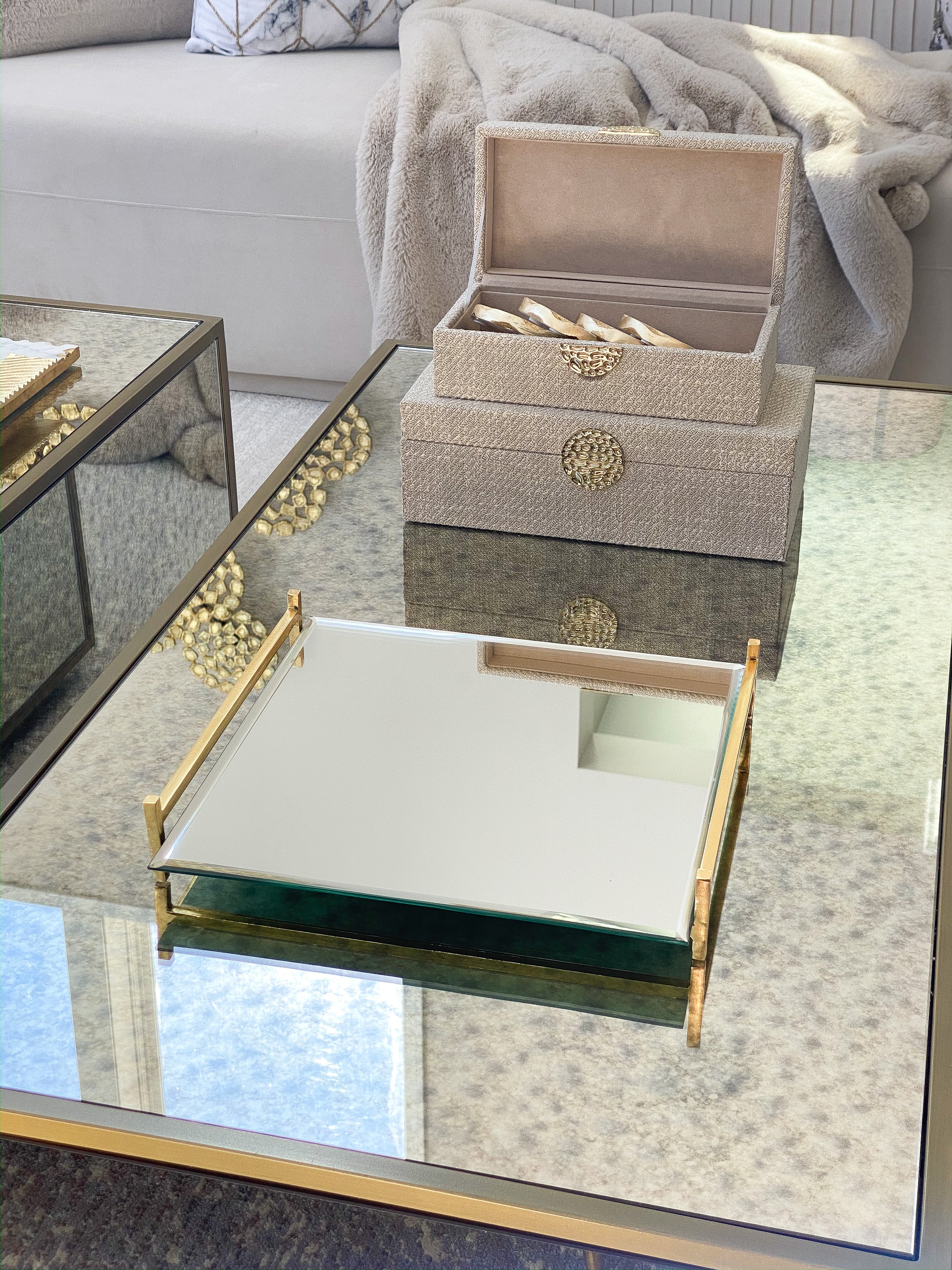 Square Mirror Tray w/ Gold Handles-Inspire Me! Home Decor