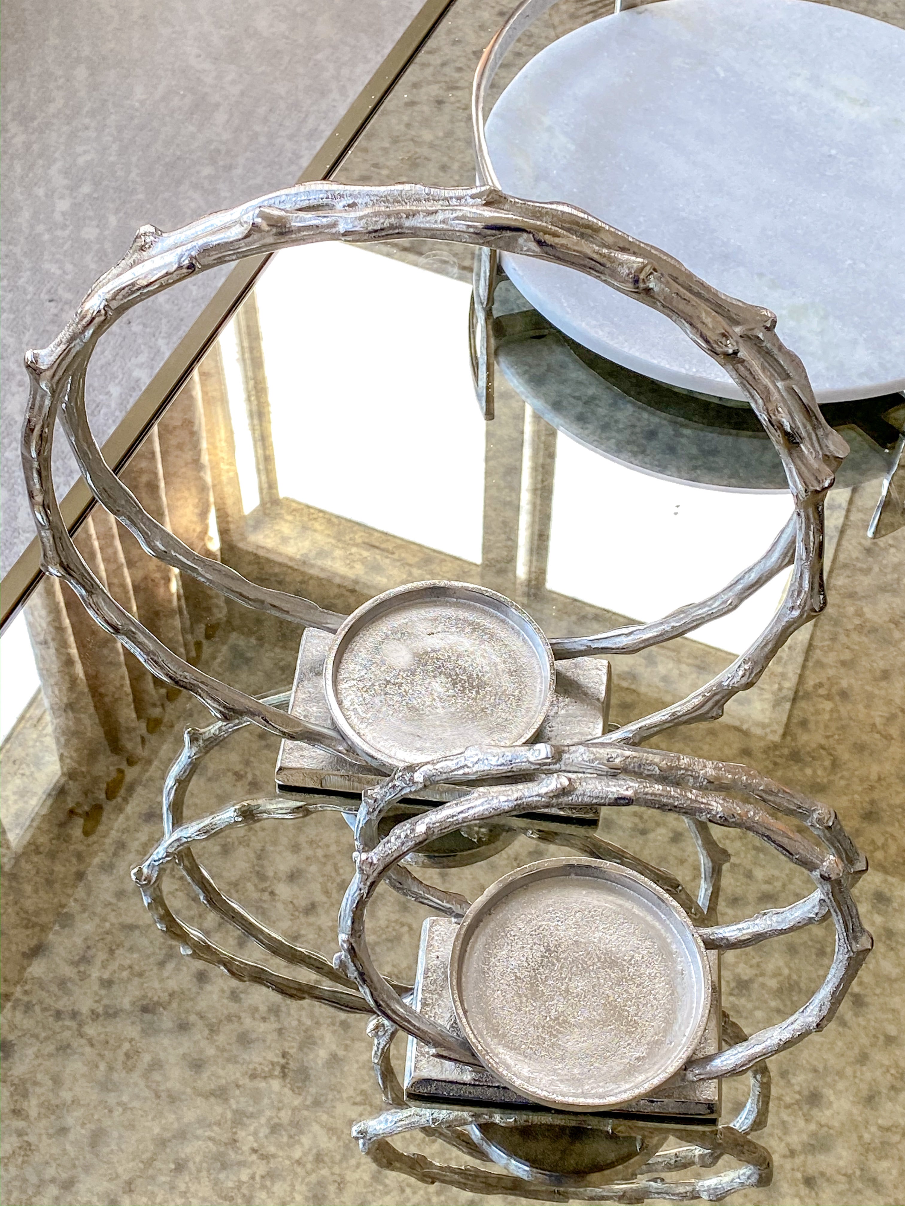 Circular Silver Metal Candle Holder (2 Sizes)-Inspire Me! Home Decor