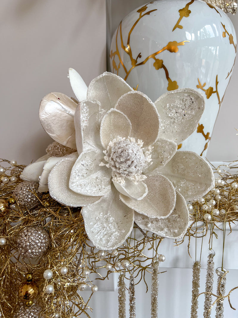 Inspire Me! Home Decor Floral Stems Large White Beaded Magnolia
