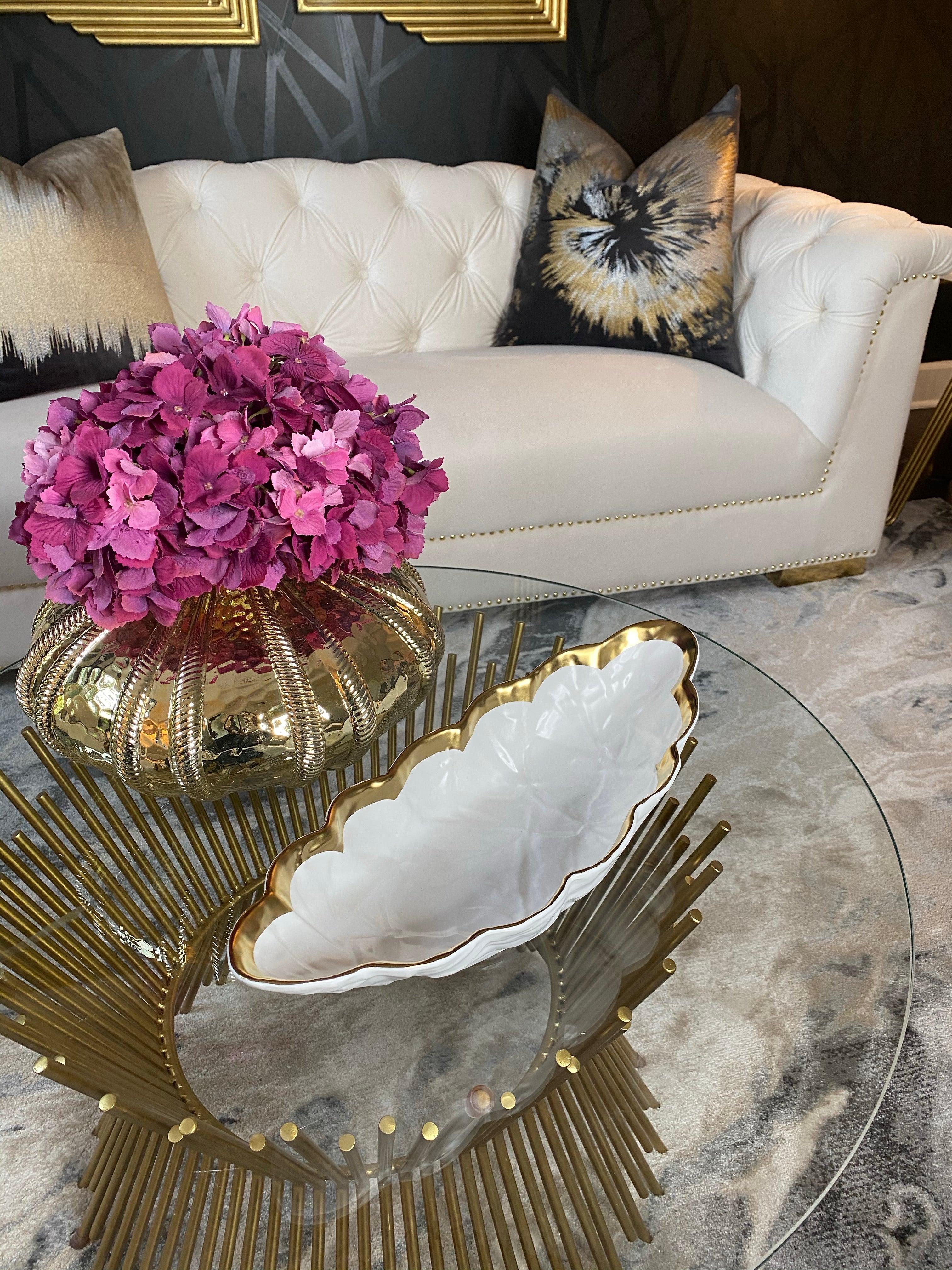 Crumpled Gold and White Porcelain Bowl-Inspire Me! Home Decor