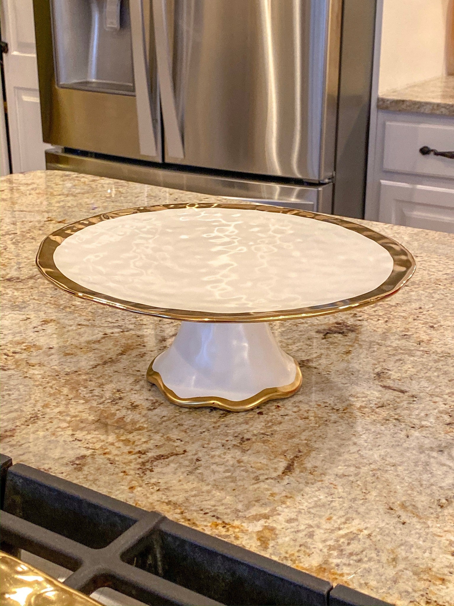 Gold Bordered Ceramic Cake Stand-Inspire Me! Home Decor