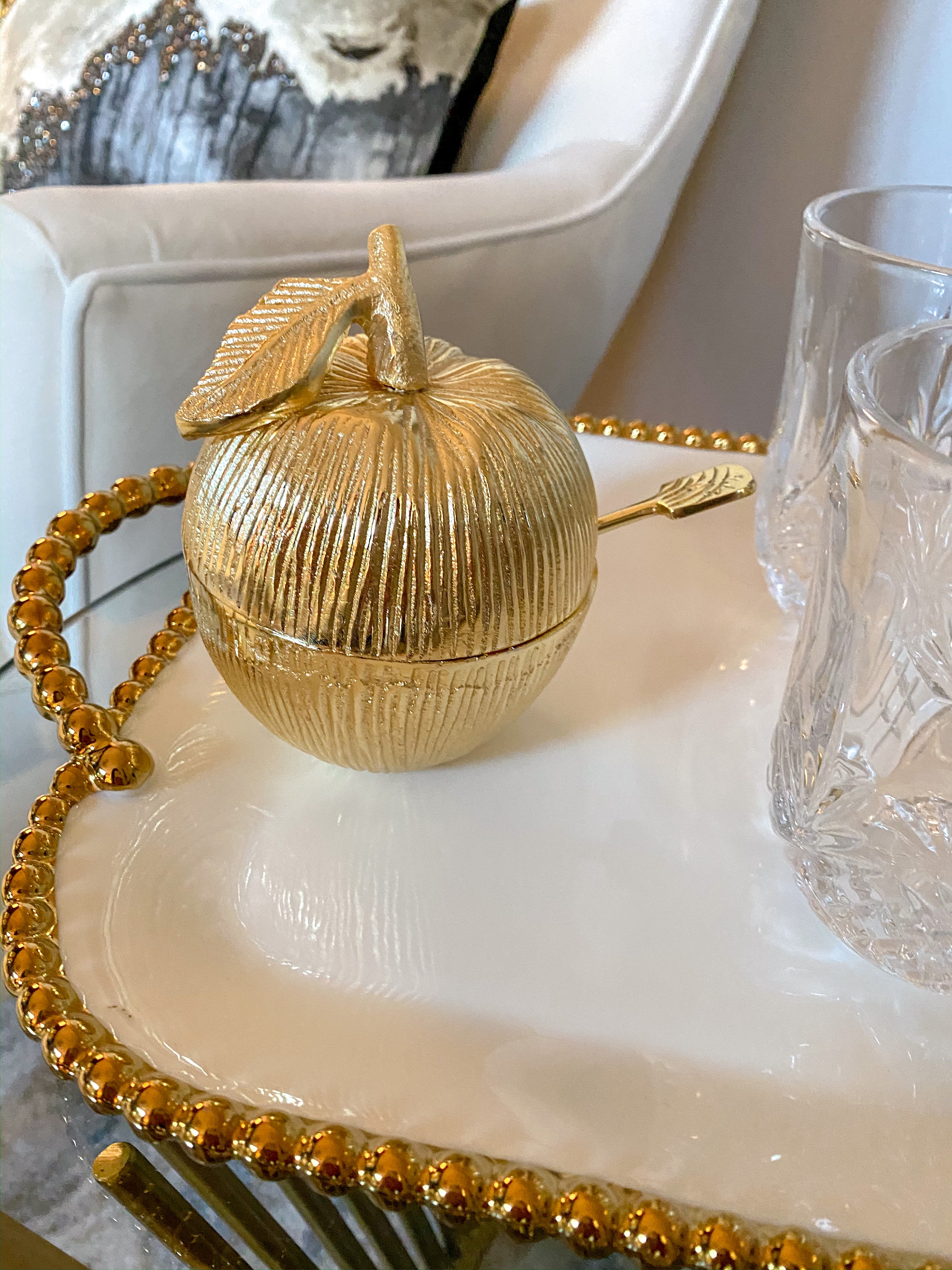 Gold Apple Honey Jar with Spoon-Inspire Me! Home Decor