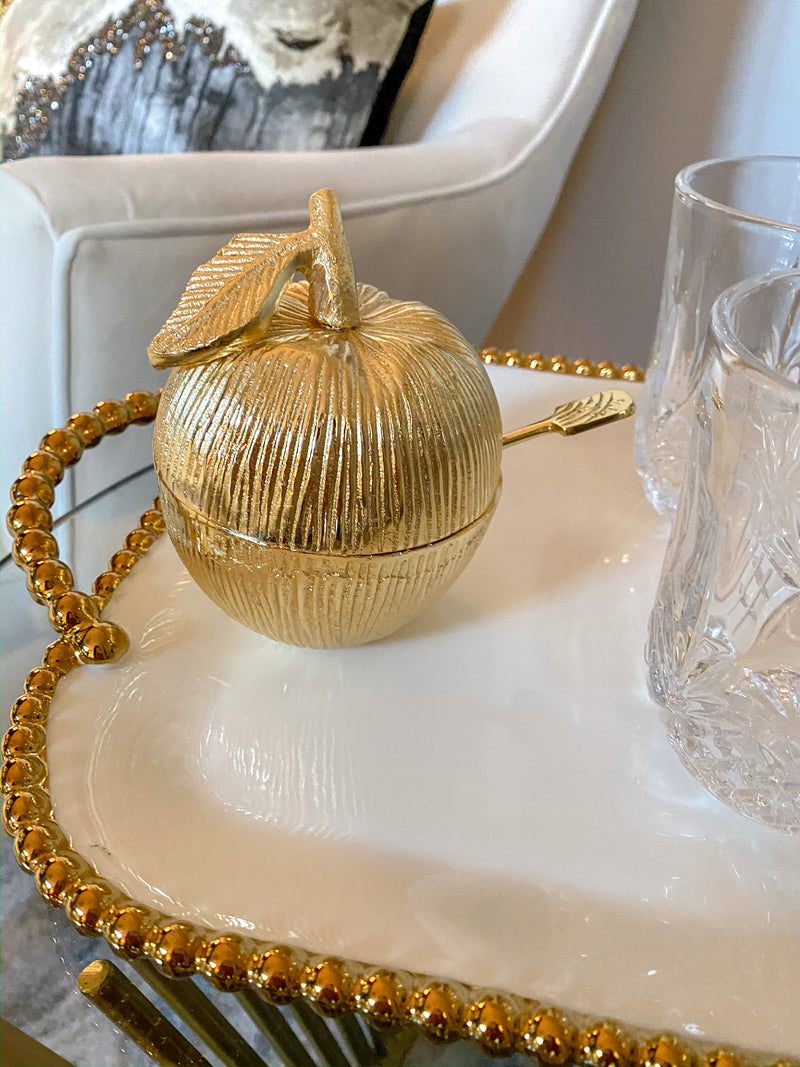 Gold Apple Honey Jar with Spoon-Inspire Me! Home Decor