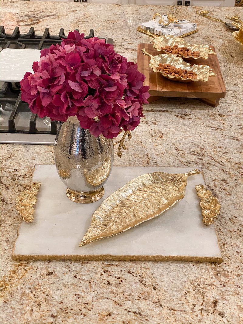 Marble Tray with Gold Floral Handles-Inspire Me! Home Decor