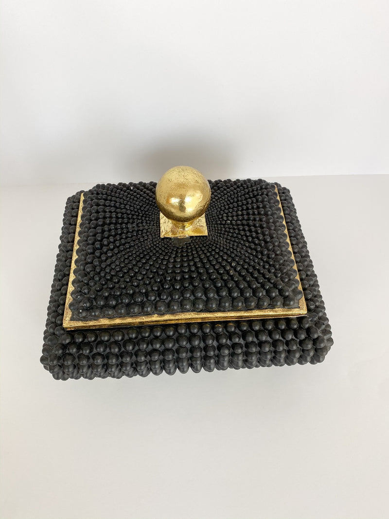 Black Studded Box w/ Gold Detailing-Inspire Me! Home Decor