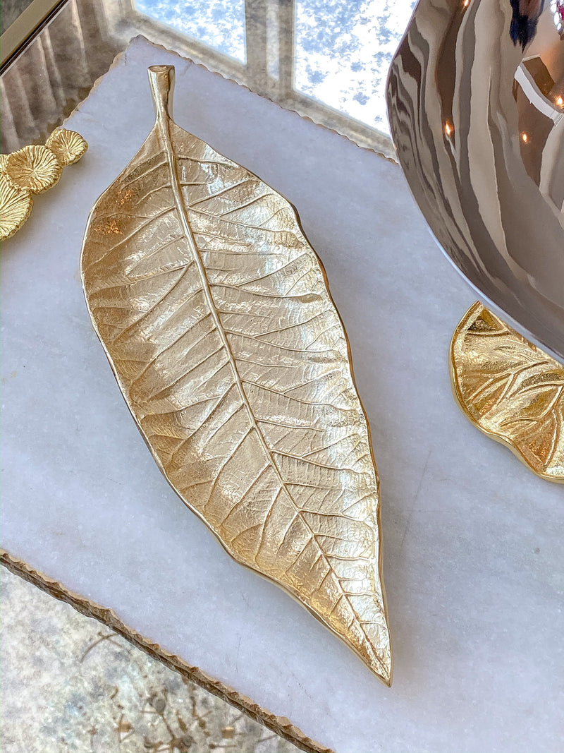Long Slim Gold Metal Leaf Tray-Inspire Me! Home Decor