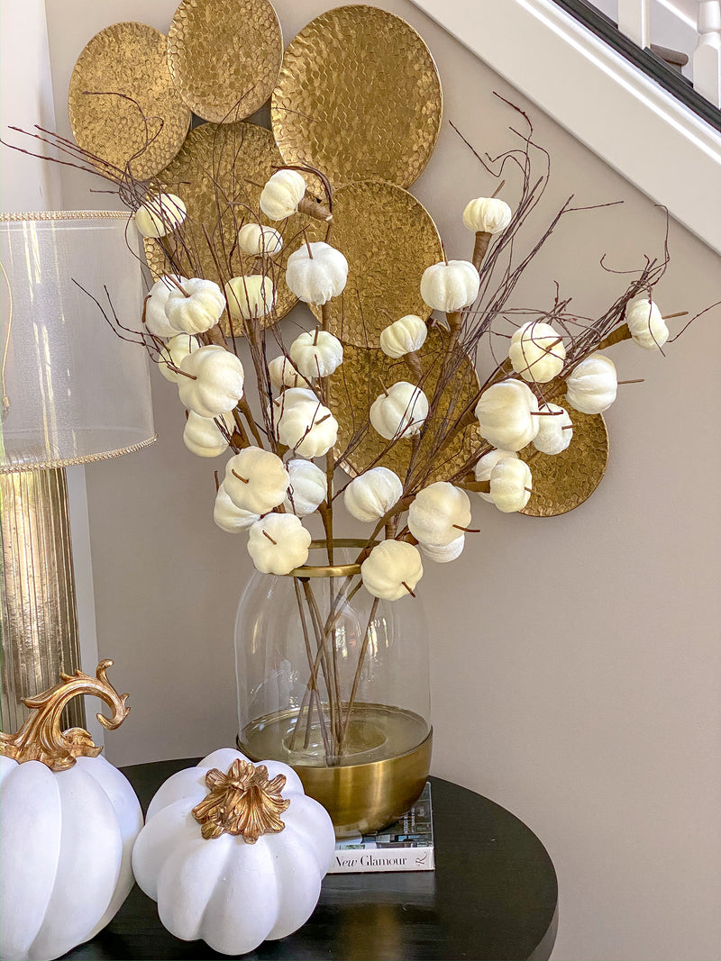 Mini Fall Cream Velvet Pumpkin Stem-Inspire Me! Home Decor