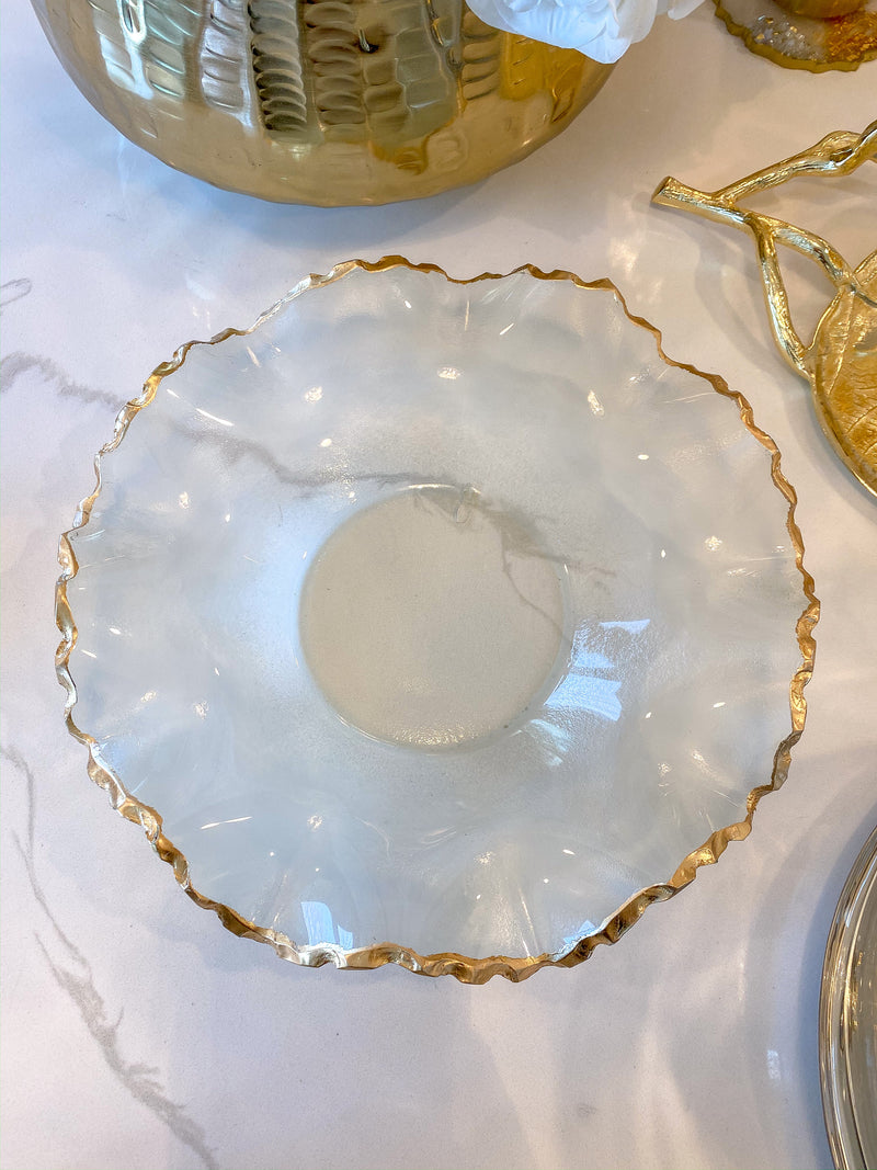 Wavy Glass Bowl w/ Gold Trim-Inspire Me! Home Decor