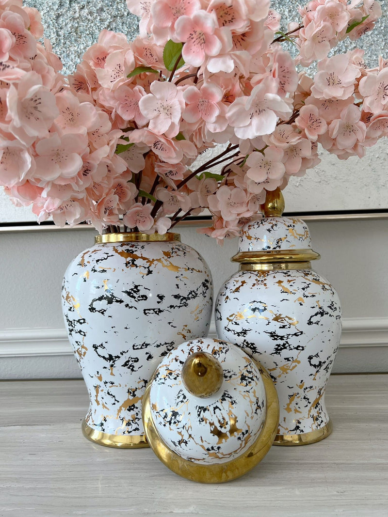 Gold & White Marble Print Ginger Jar "From Pops Of Color Home Collection" (2 Sizes)