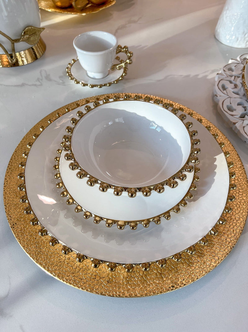 White and Gold Beaded Dinner Set-Inspire Me! Home Decor