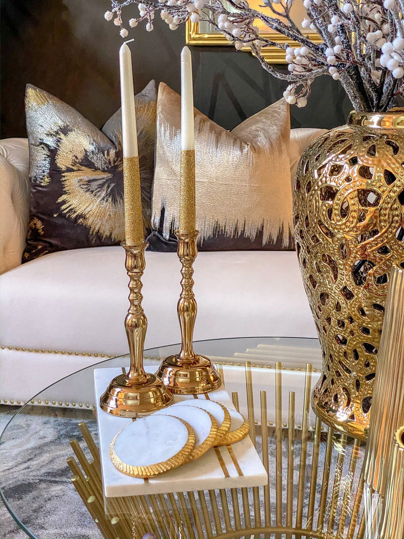 Gold Metal Candle Stick Holders (Set of 2)-Inspire Me! Home Decor