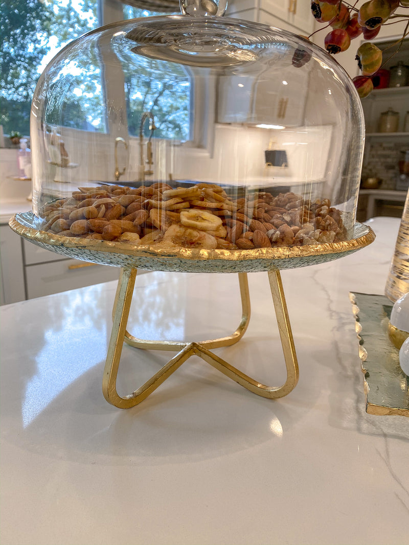 Glass and Gold Cake Stand and Dome-Inspire Me! Home Decor