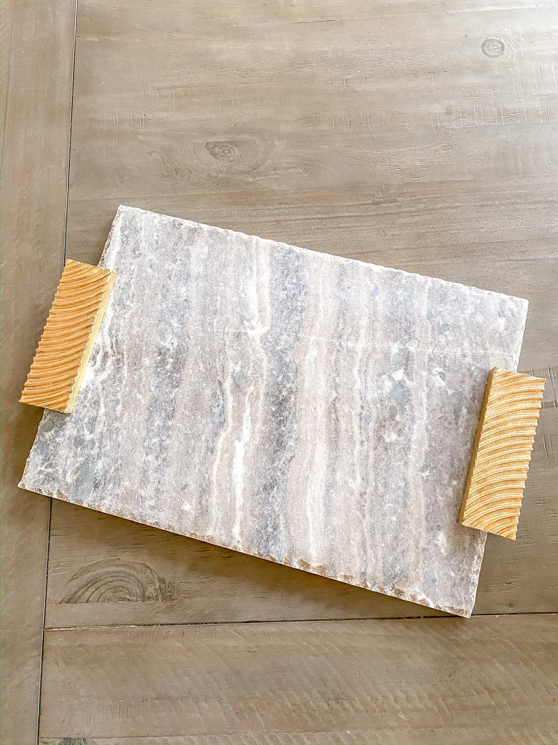 Grey Marble Tray with Gold Textured Handles-Inspire Me! Home Decor