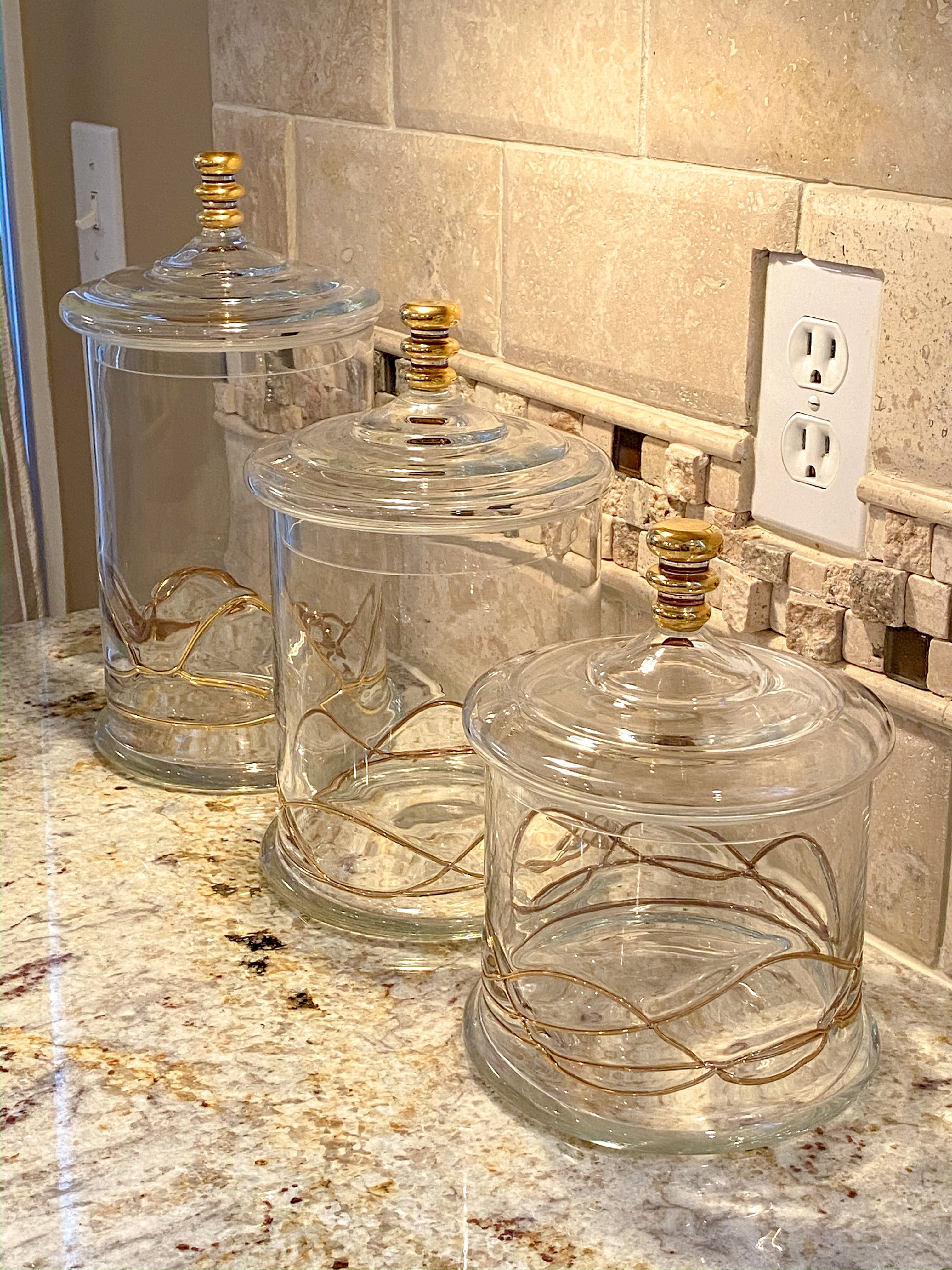 Glass Canisters with 14K Gold Swirl Detailing (3 Sizes)-Inspire Me! Home Decor