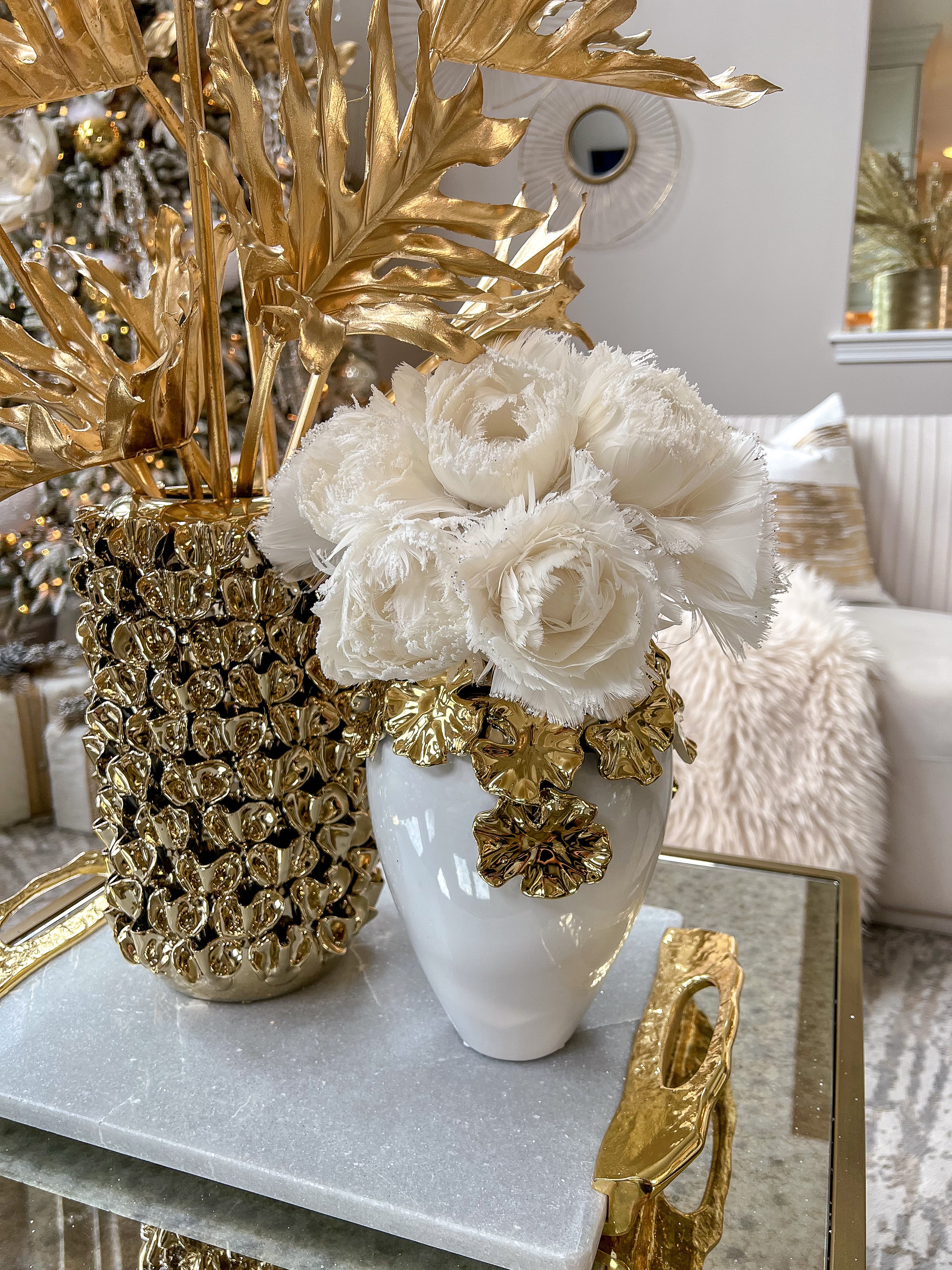 Gold Cascading Floral and White Vase-Inspire Me! Home Decor