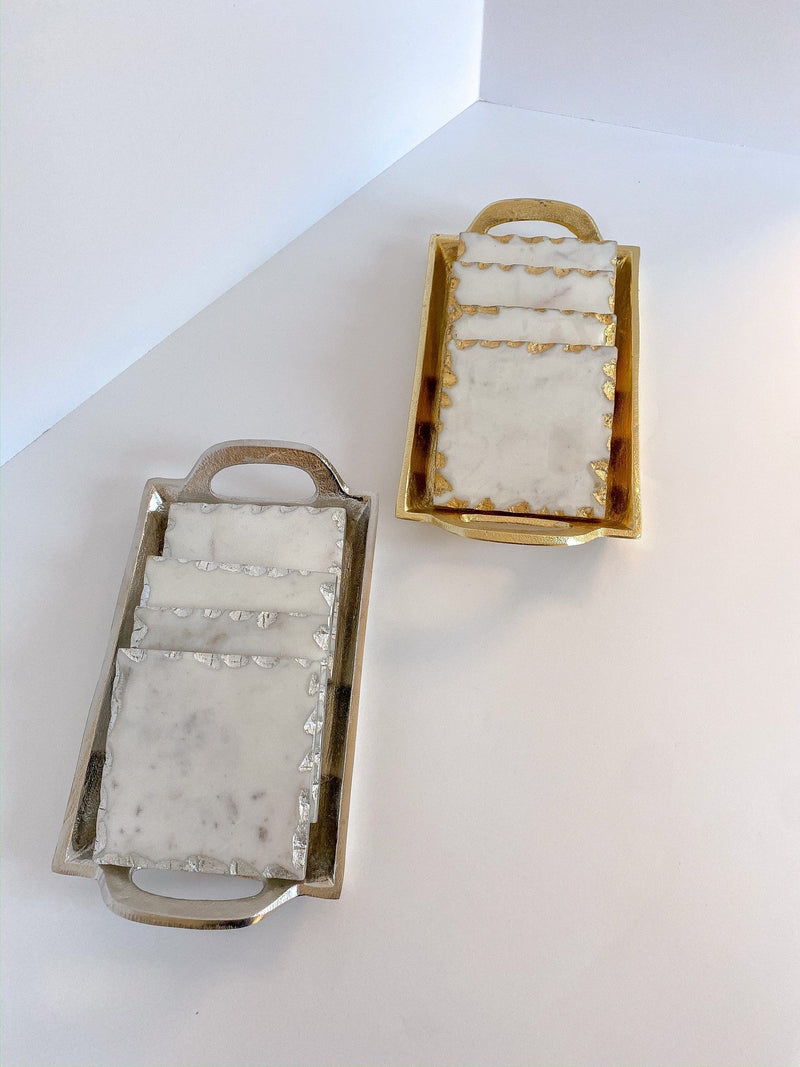 Marble Coasters w/ Silver Trim and Tray-Inspire Me! Home Decor