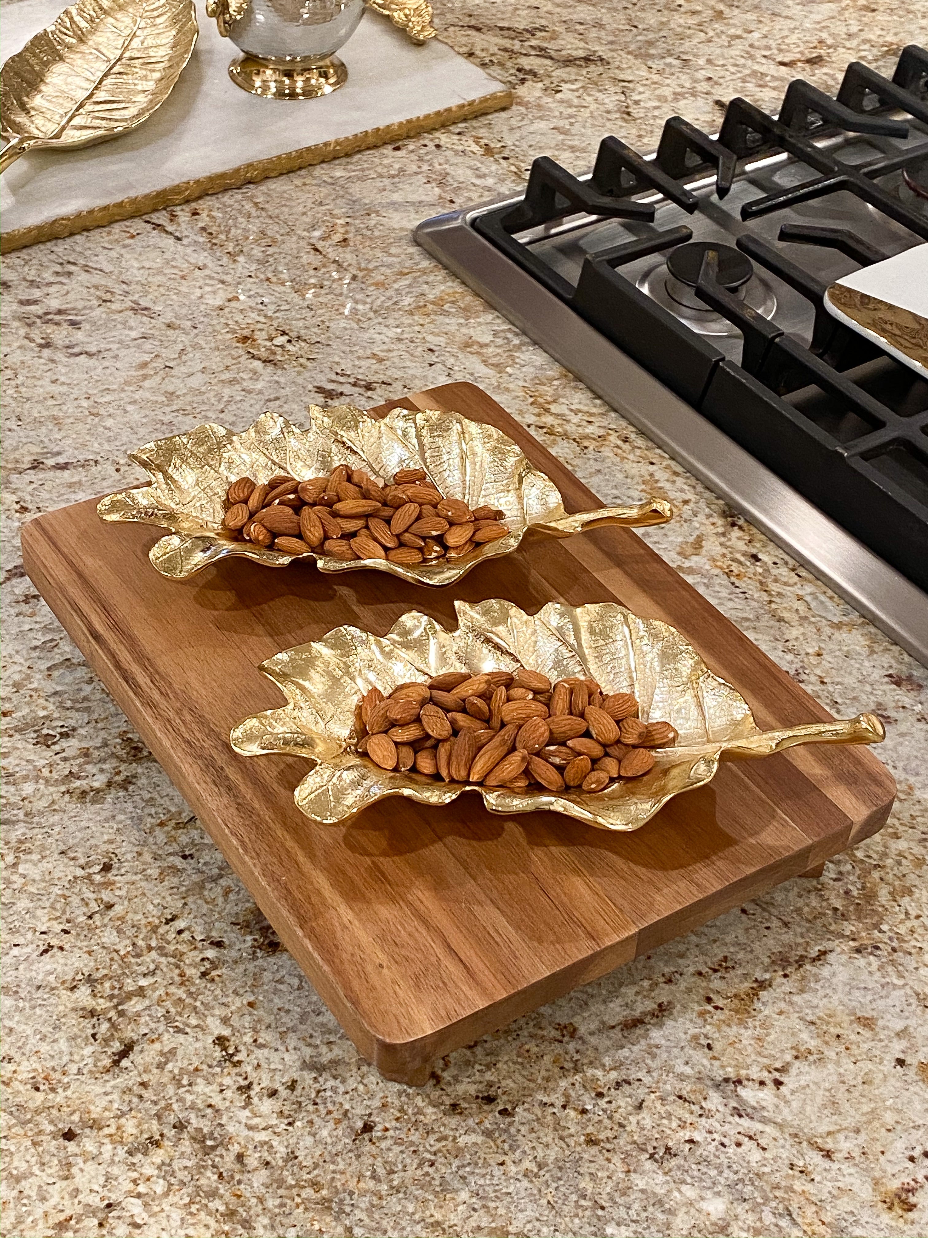 Gold Metal Natural Leaf Dish-Inspire Me! Home Decor