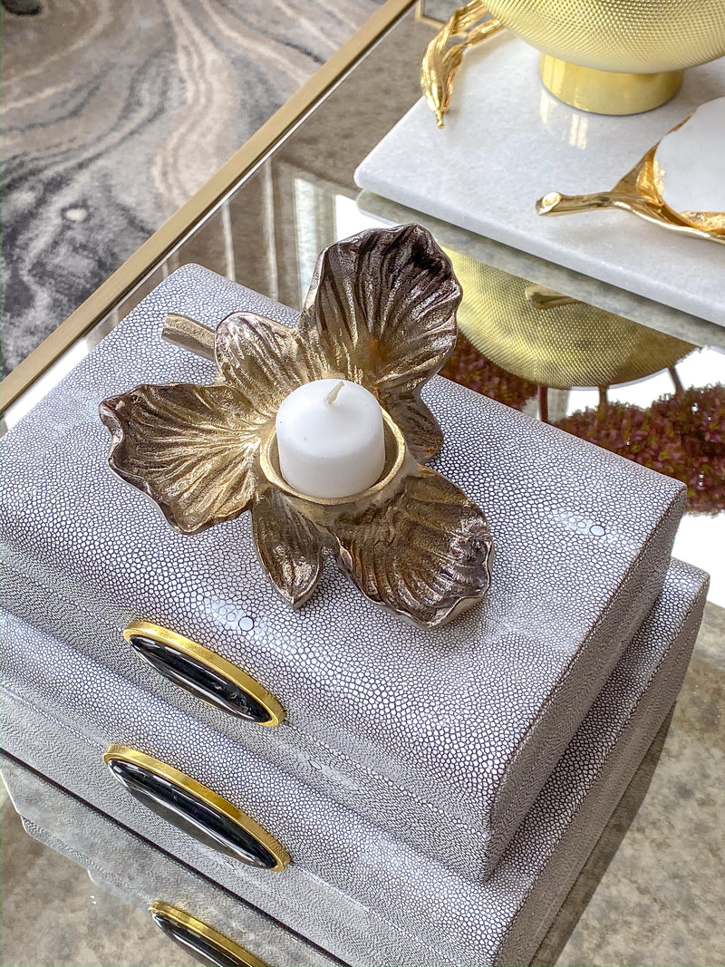 Gold Orchid Tea Light Holder-Inspire Me! Home Decor