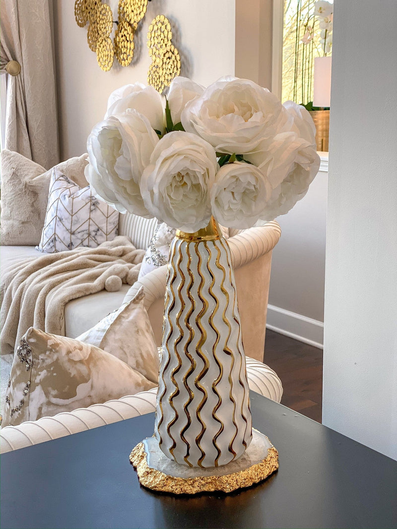 Squiggle Gold and White Vase-Inspire Me! Home Decor