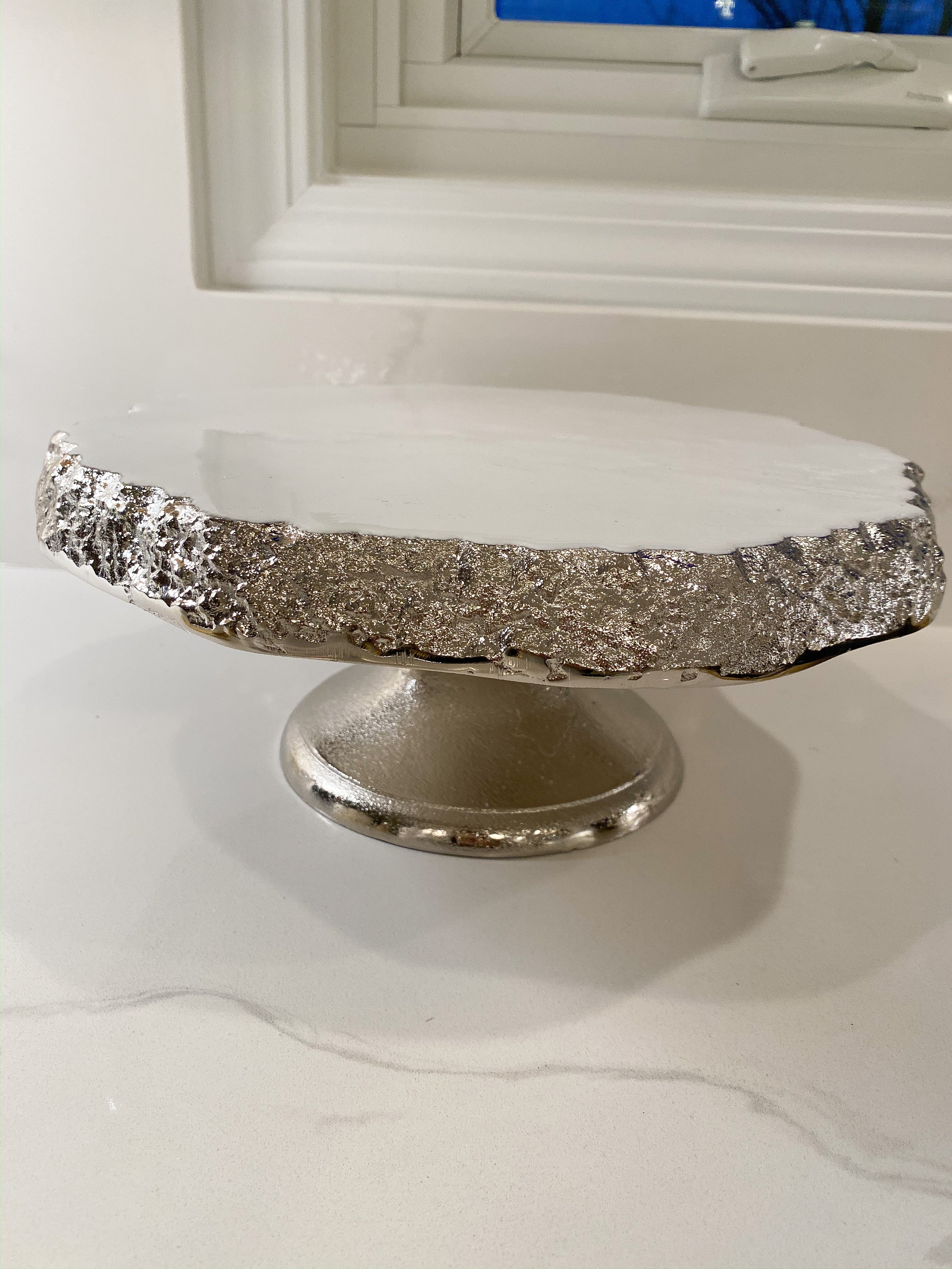 White Enameled Cake Stand with Metallic Edge (2 Colors)-Inspire Me! Home Decor