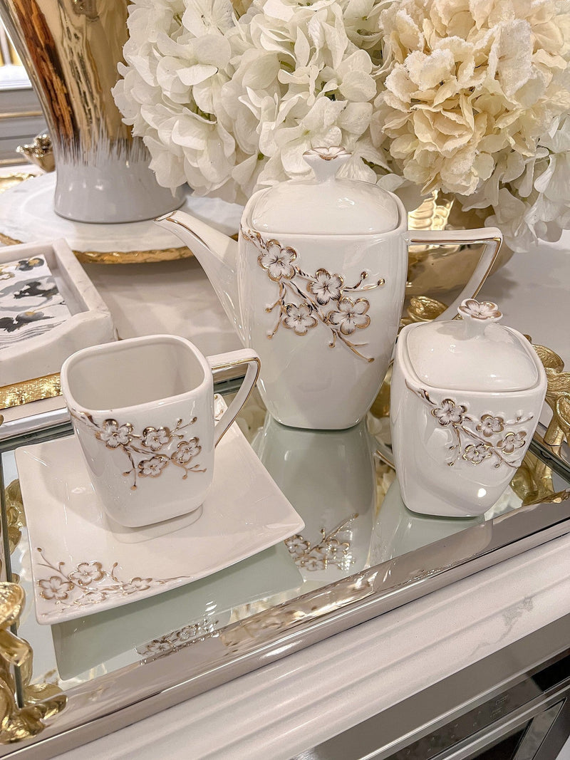 Tea Set with Gold Floral Design (3 Items Sold Separately)-Inspire Me! Home Decor