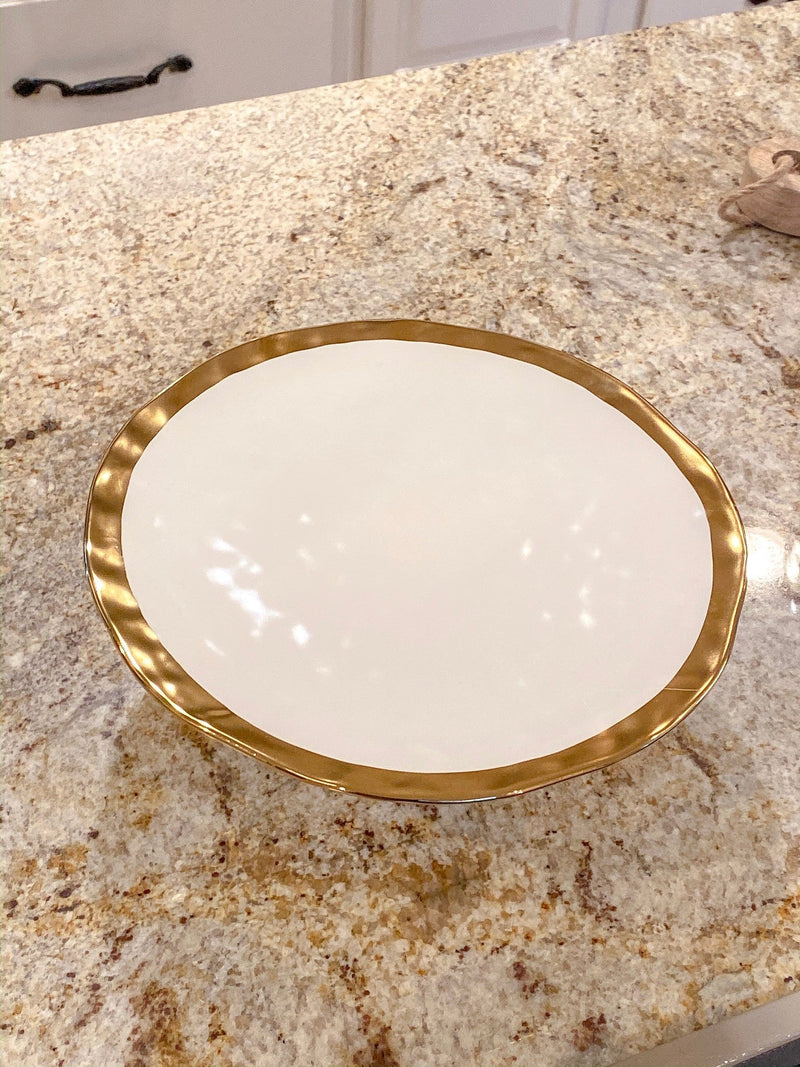 Gold Bordered Ceramic Cake Stand-Inspire Me! Home Decor