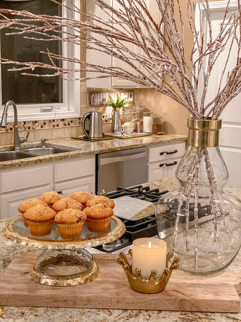 Gold Bordered Glass Cake Stand-Inspire Me! Home Decor