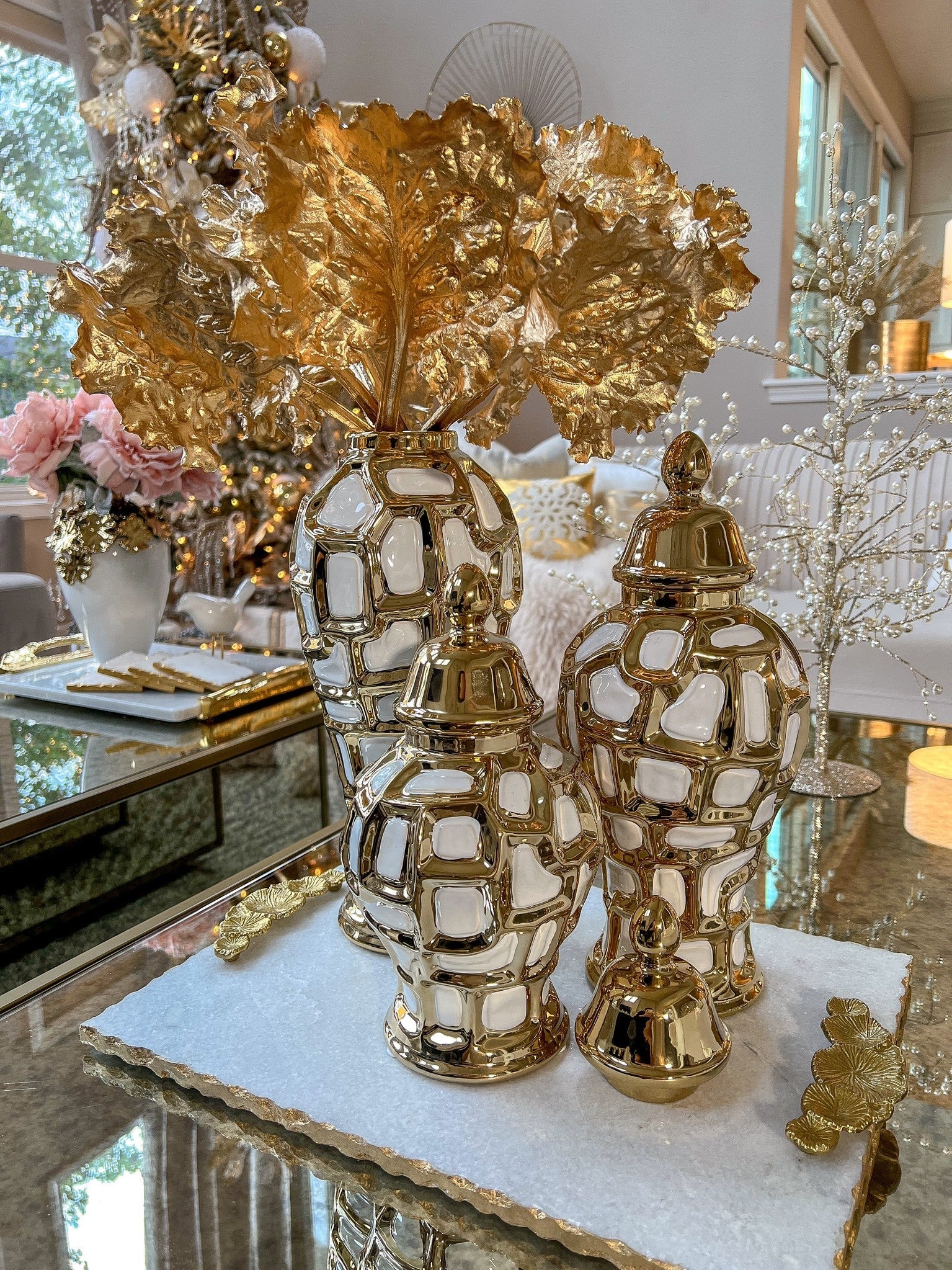 Gold & White Ginger Jar (3 Sizes)-Inspire Me! Home Decor