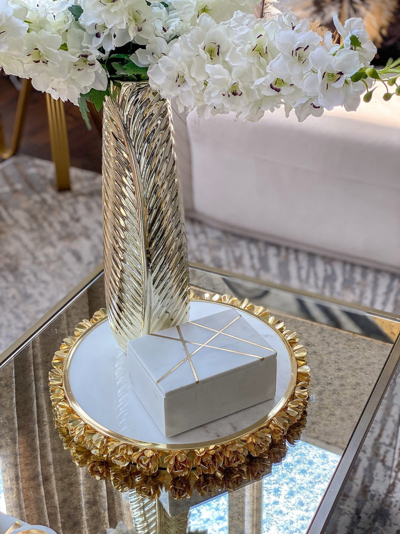 Marble Box with Gold Geometric Design-Inspire Me! Home Decor