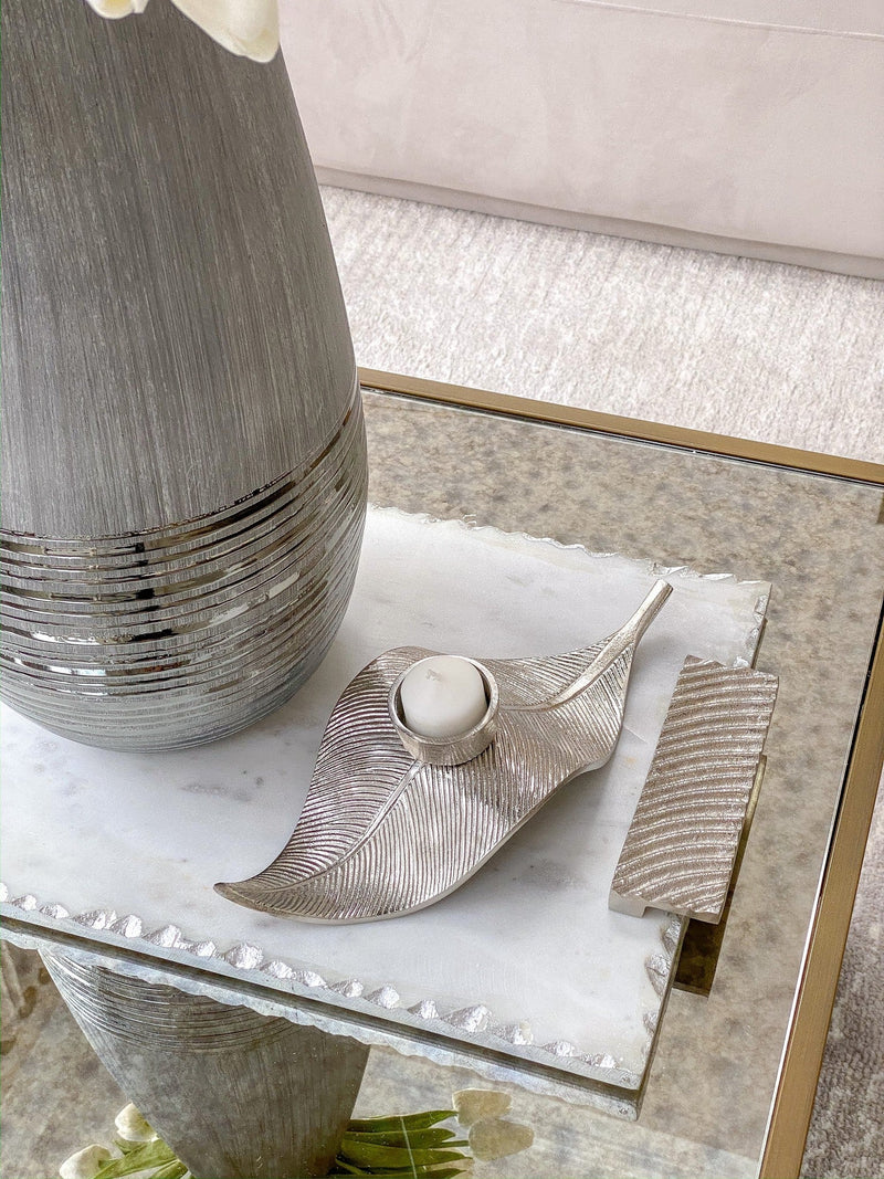 Silver Leaf Tea Light Holder-Inspire Me! Home Decor