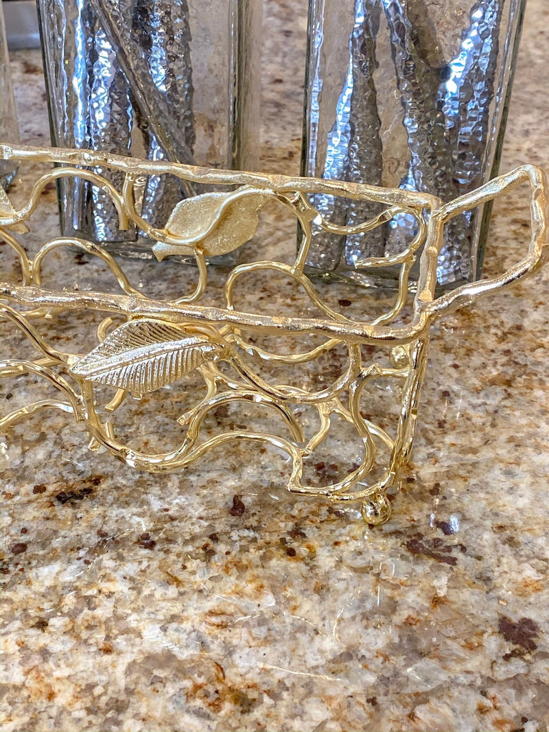 Hammered Glass Silverware Holder w/ Gold Leaf Detail-Inspire Me! Home Decor