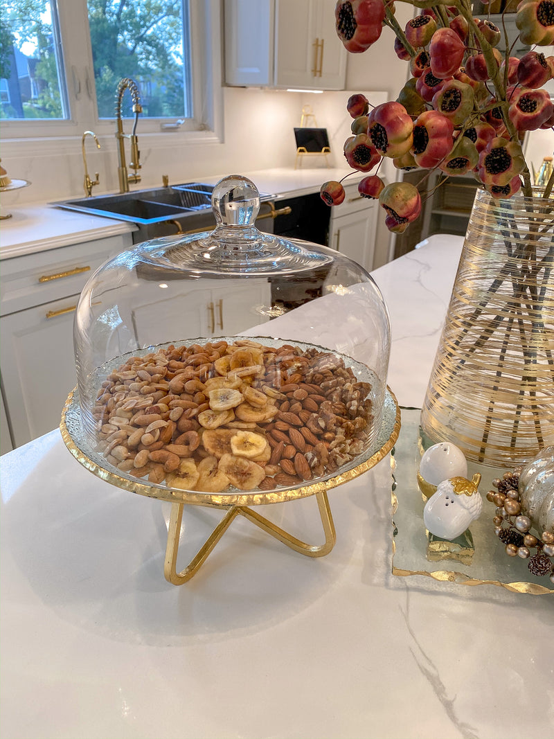 Glass and Gold Cake Stand and Dome-Inspire Me! Home Decor
