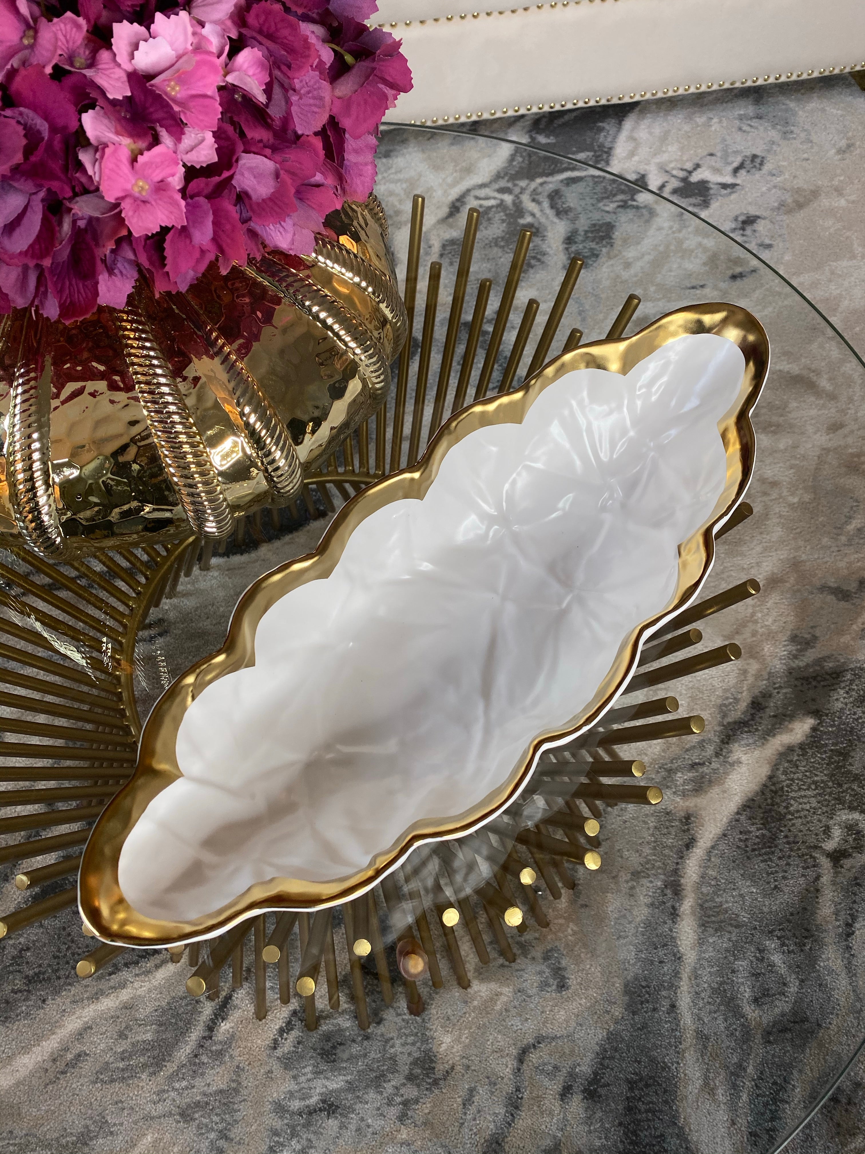 Crumpled Gold and White Porcelain Bowl-Inspire Me! Home Decor