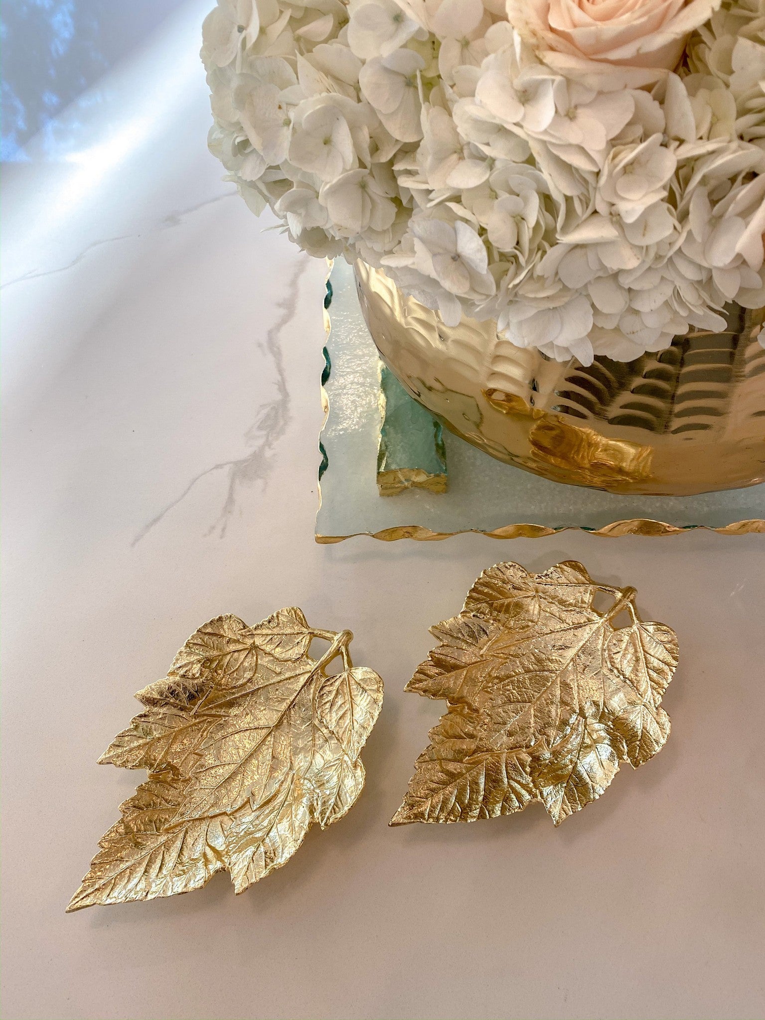 Set of 2 Gold Metal Maple Leaf Dishes-Inspire Me! Home Decor