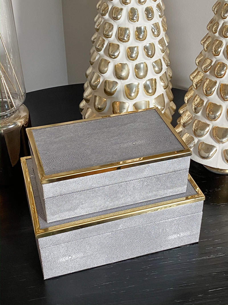 Faux Leather Box set with Gold Edge Detail (Set of 2)-Inspire Me! Home Decor