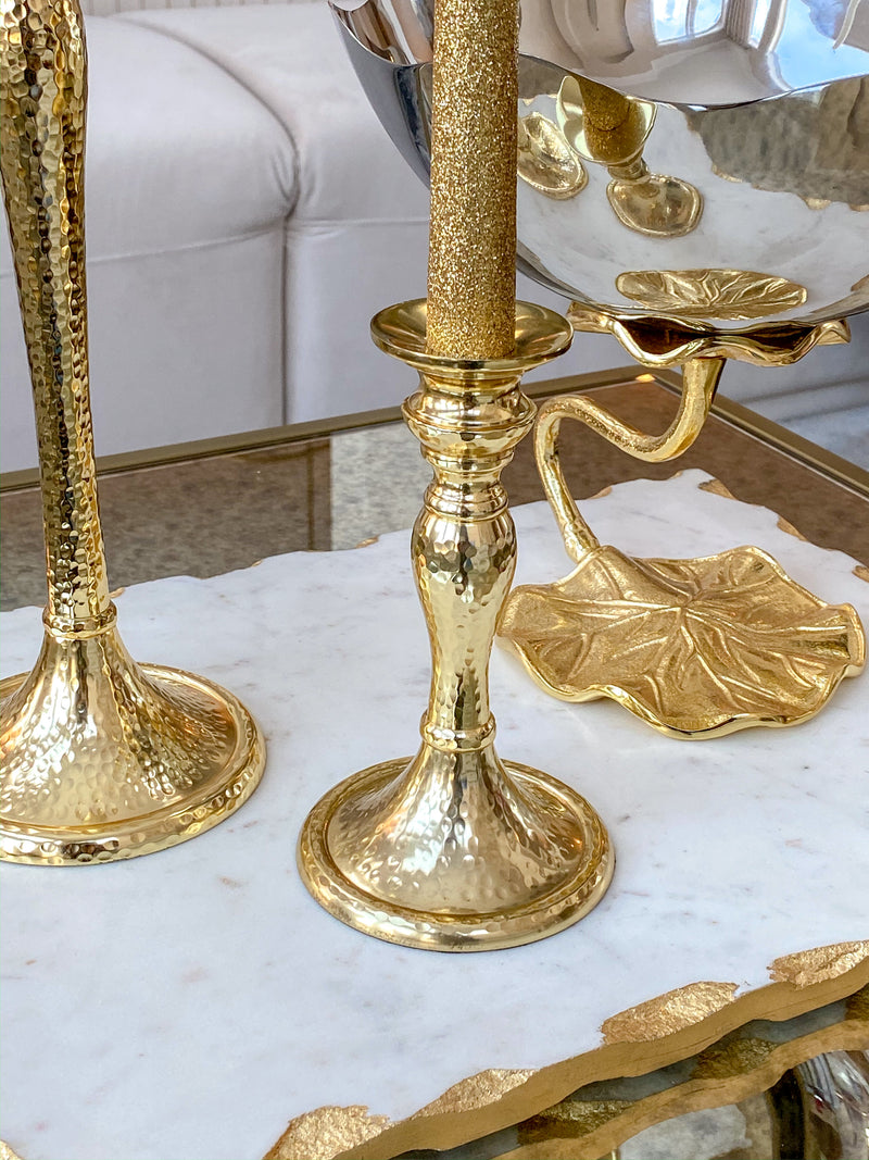 Hammered Gold Candle Sticks (2 Sizes)-Inspire Me! Home Decor