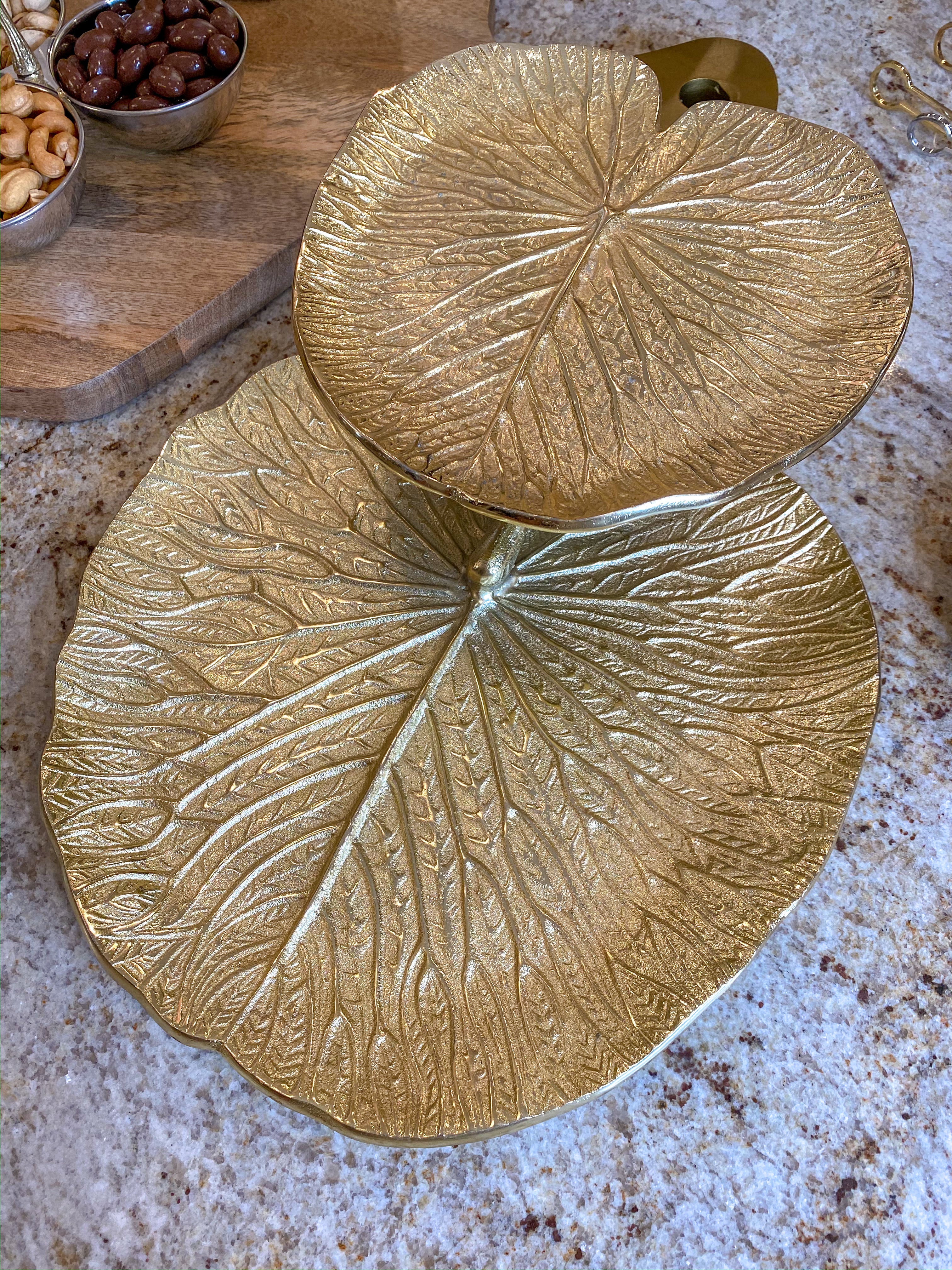 Large 2-tier golden leaf tray-Inspire Me! Home Decor