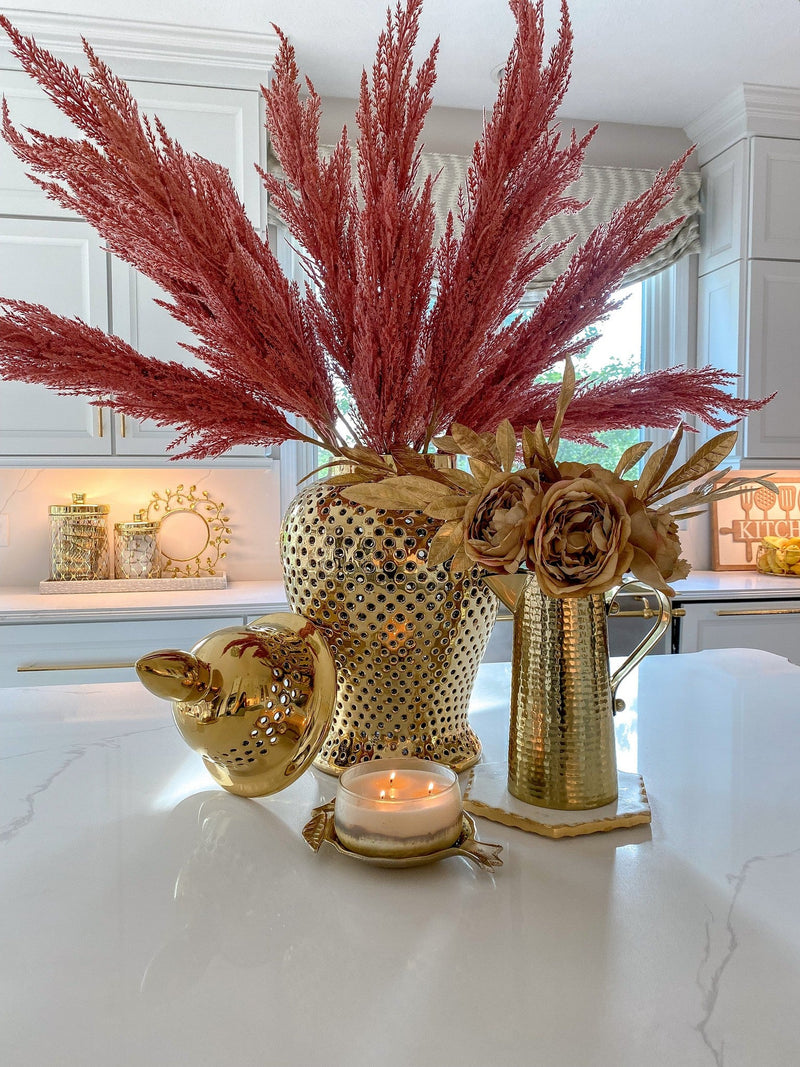 Coral Feathered Pampa Grass Stem-Inspire Me! Home Decor