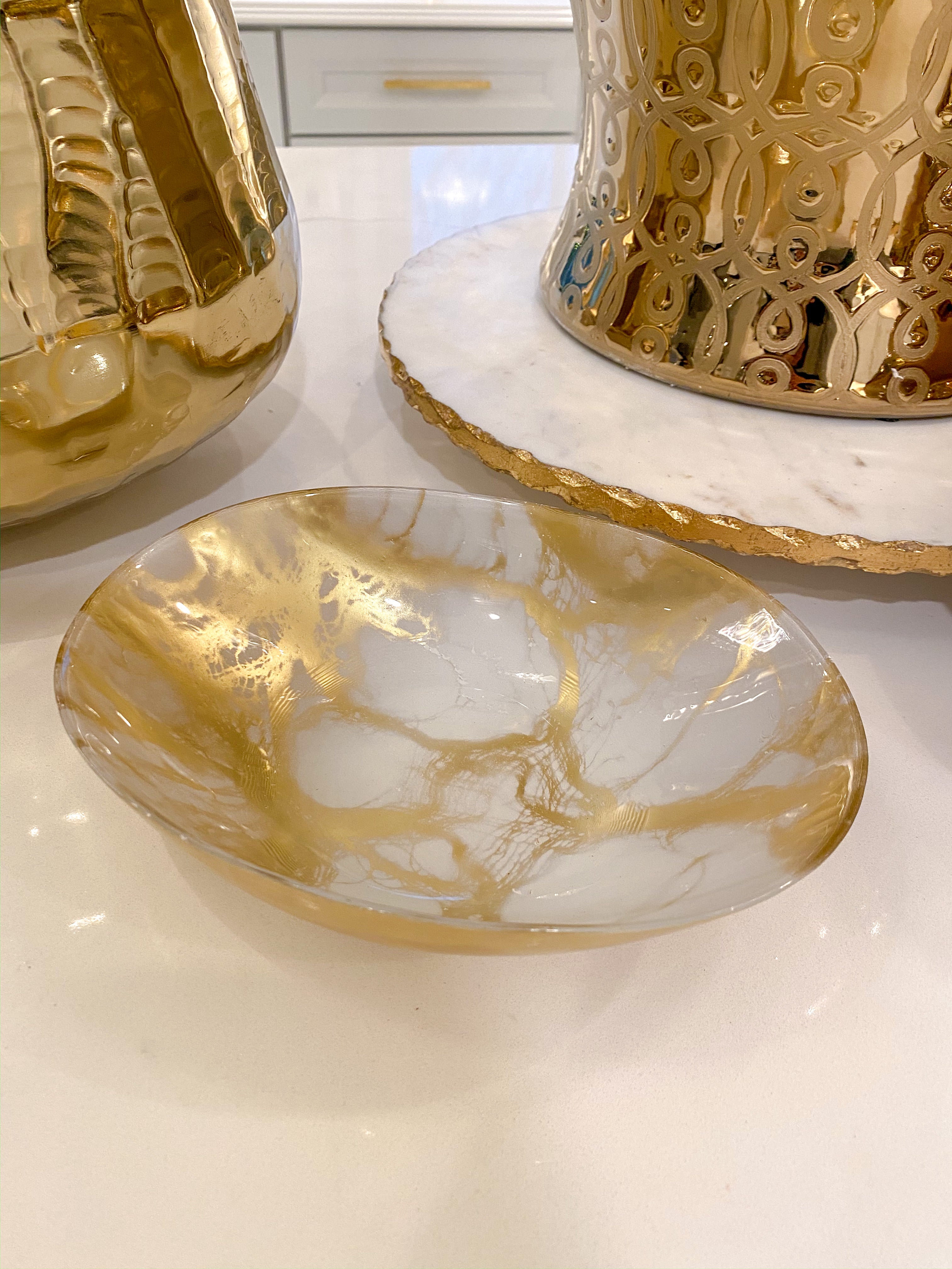 Glass Gold Marble Print Bowl-Inspire Me! Home Decor