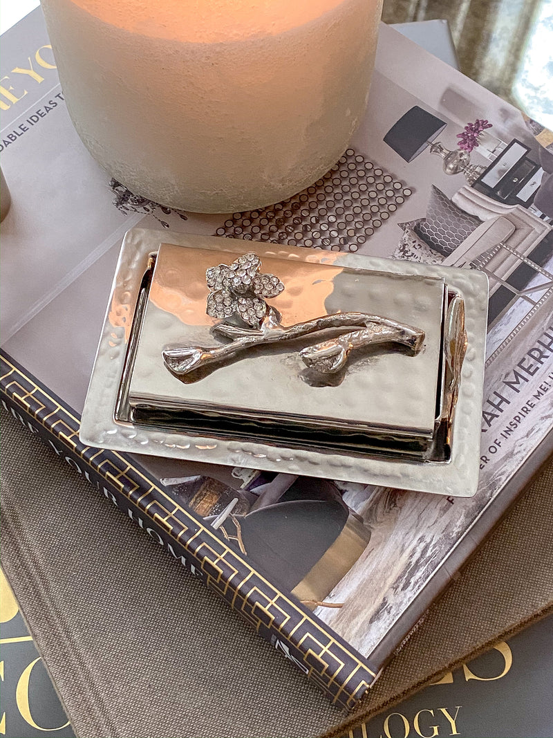 Jeweled Silver Matchbox Holder-Inspire Me! Home Decor