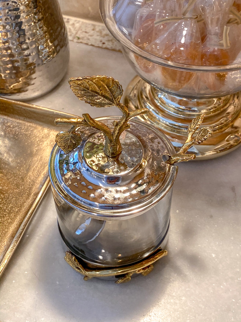 Gold Branch Detailed Jar with Spoon-Inspire Me! Home Decor