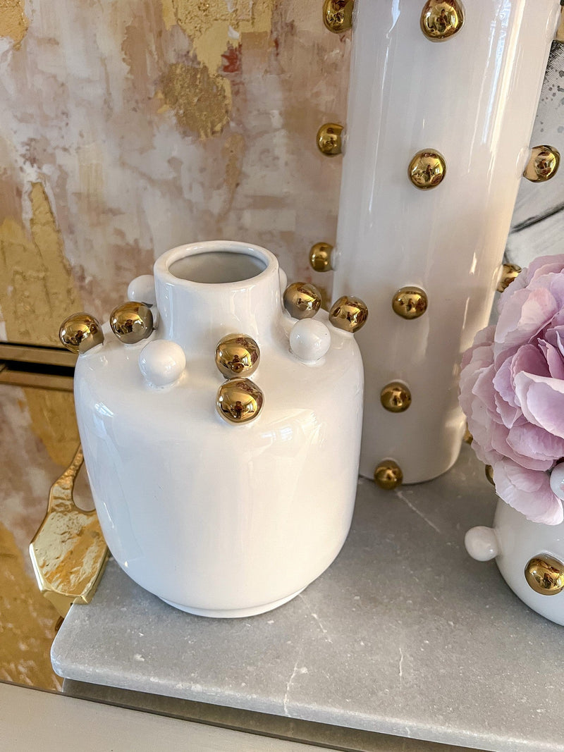 White & Gold Ceramic Studded Vase (3 Sizes)