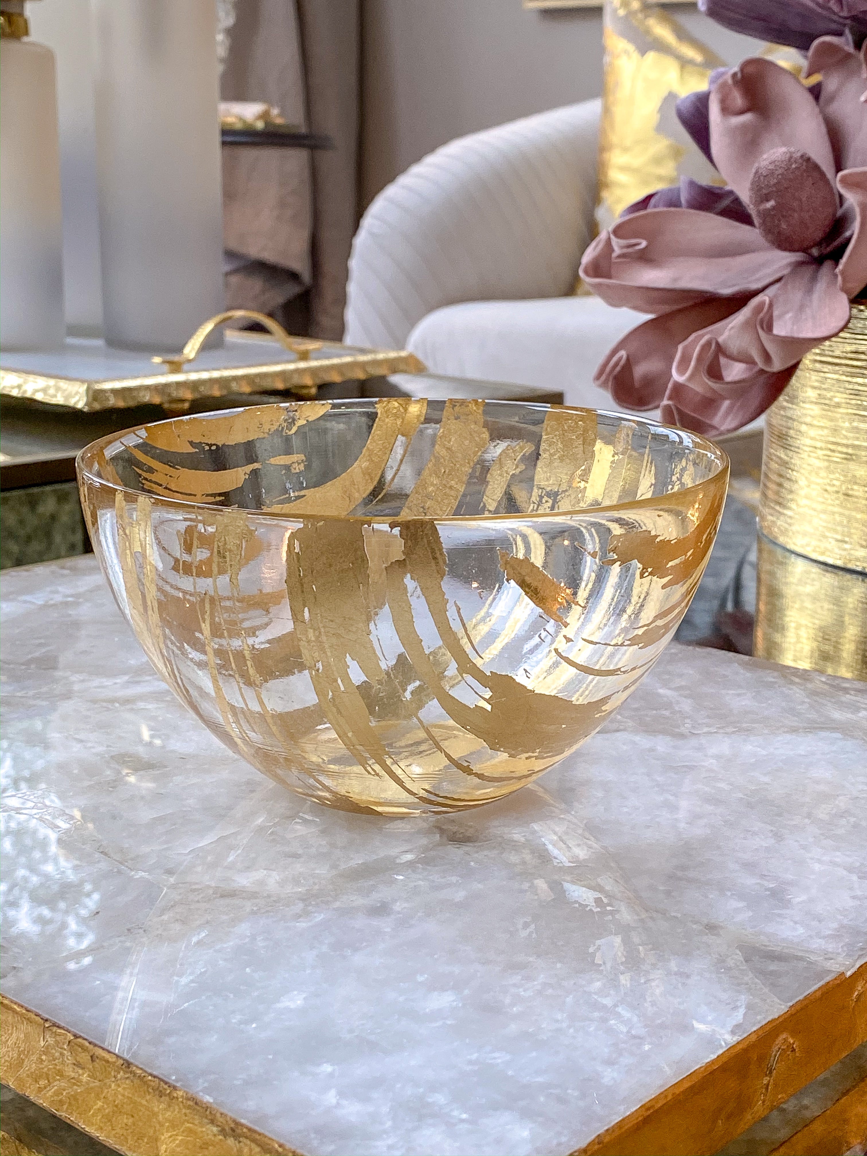 Gold Brushed Glass Snack/ Salad Bowl-Inspire Me! Home Decor