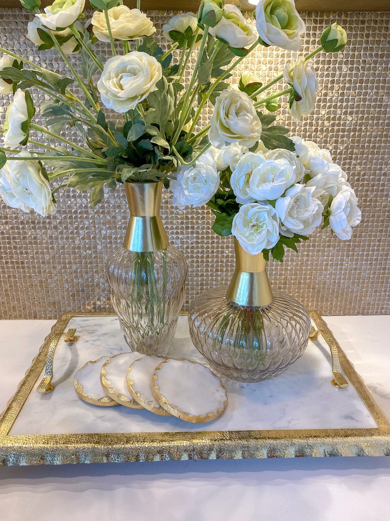 Marble Tray with Gold Handles and Border-Inspire Me! Home Decor