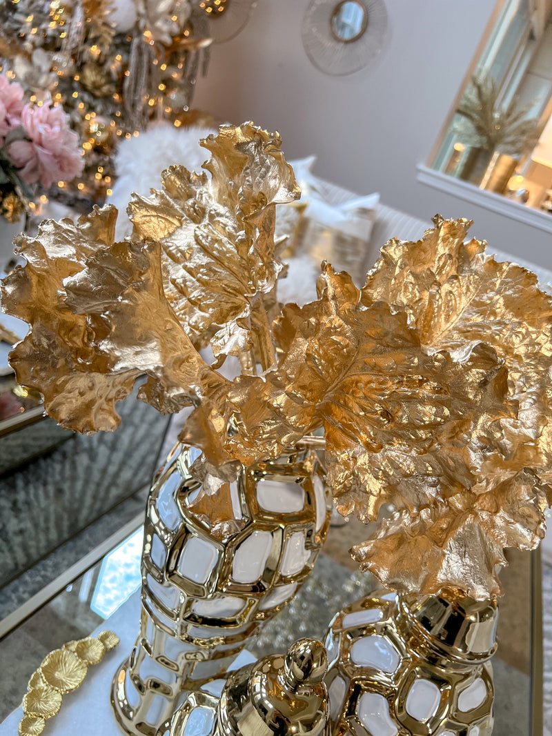 13" Metallic Gold Ruffled Leaf Stem-Inspire Me! Home Decor
