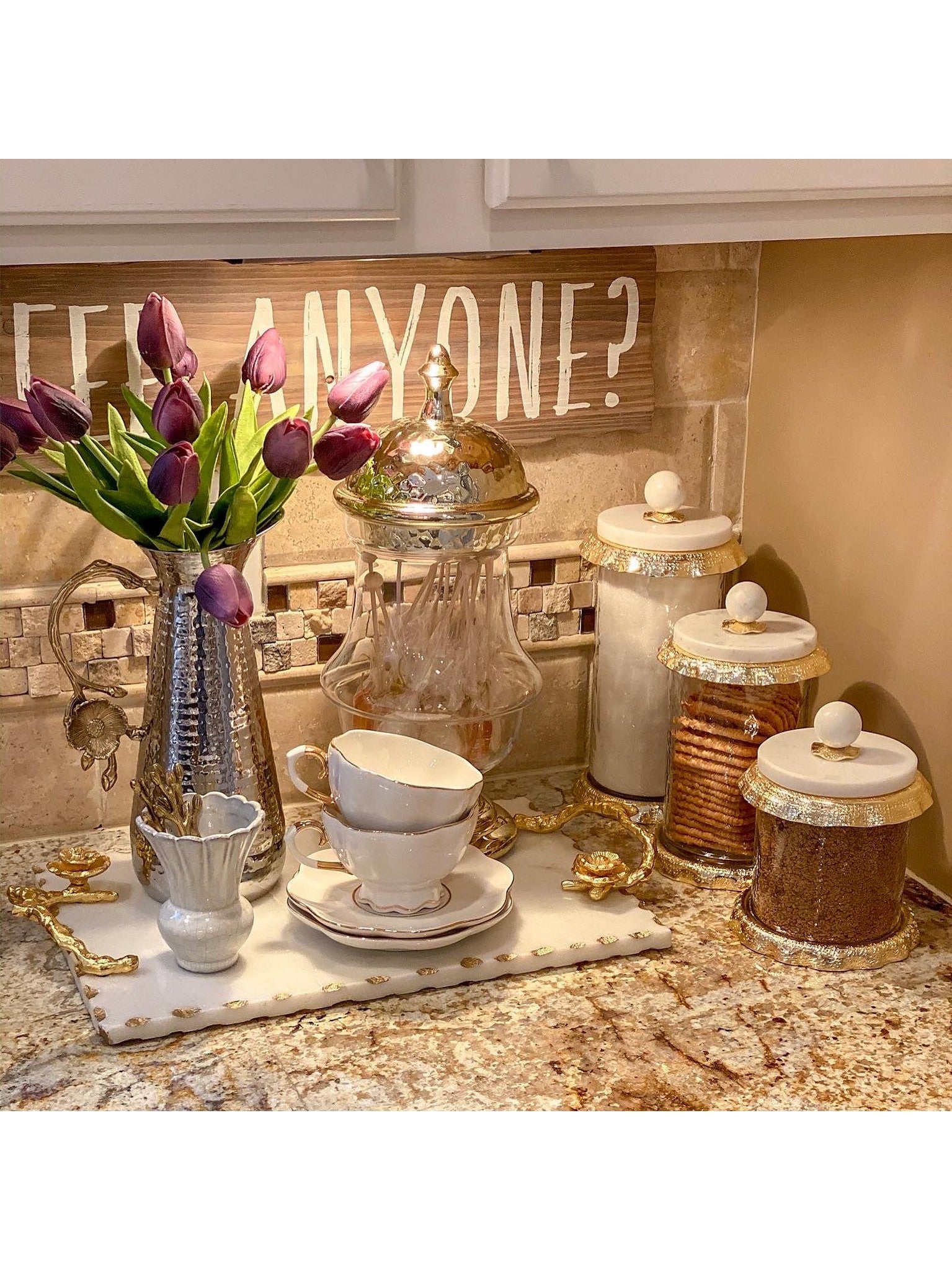 Marble & Gold Hammered Canisters-Inspire Me! Home Decor